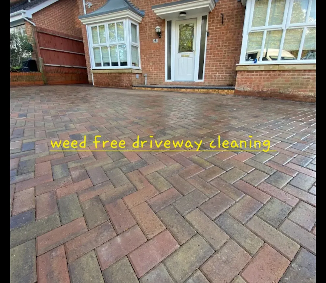 Herringbone block paving driveway, cleaned