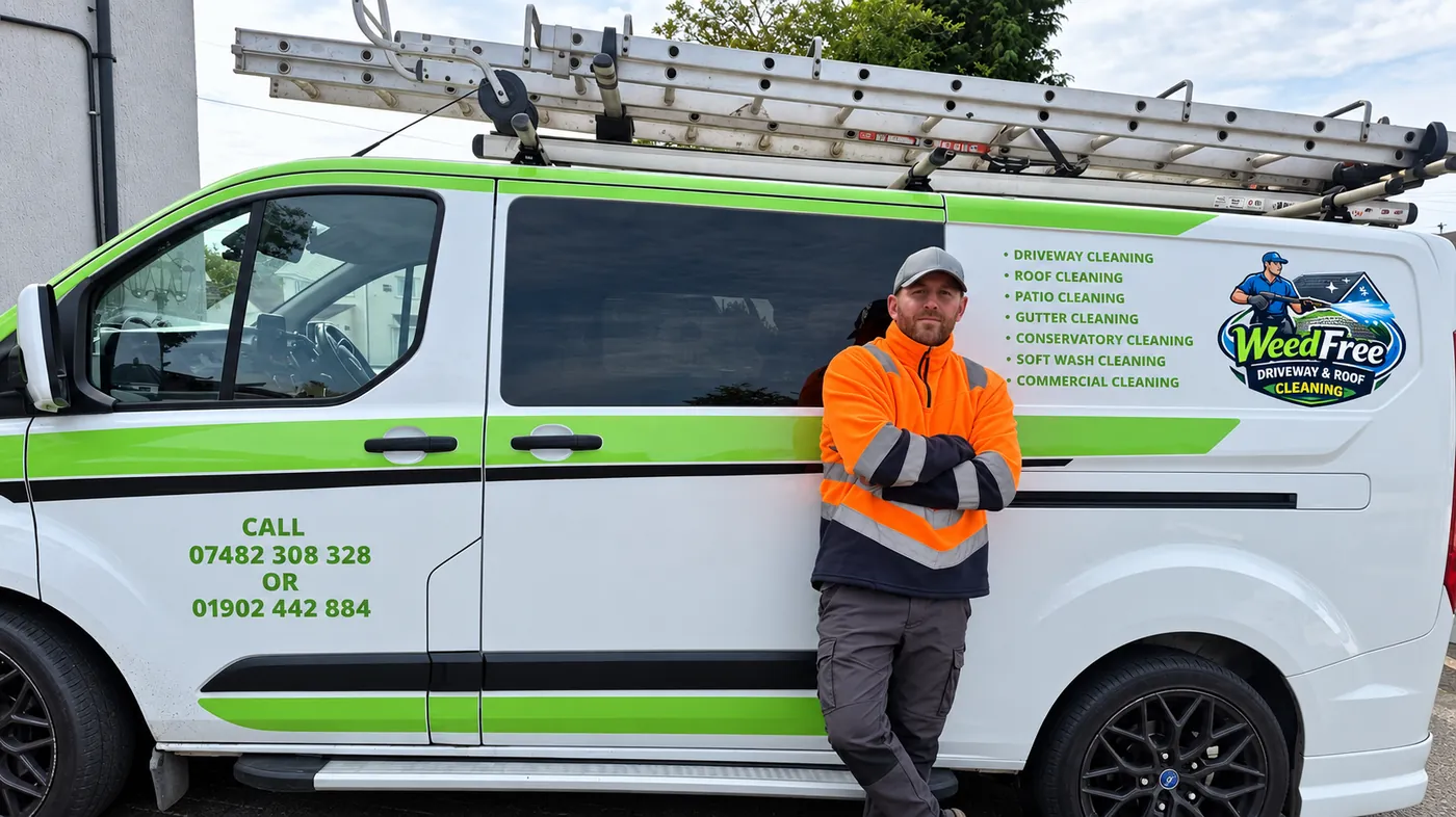 Justin Hyde standing by the WeedFree van